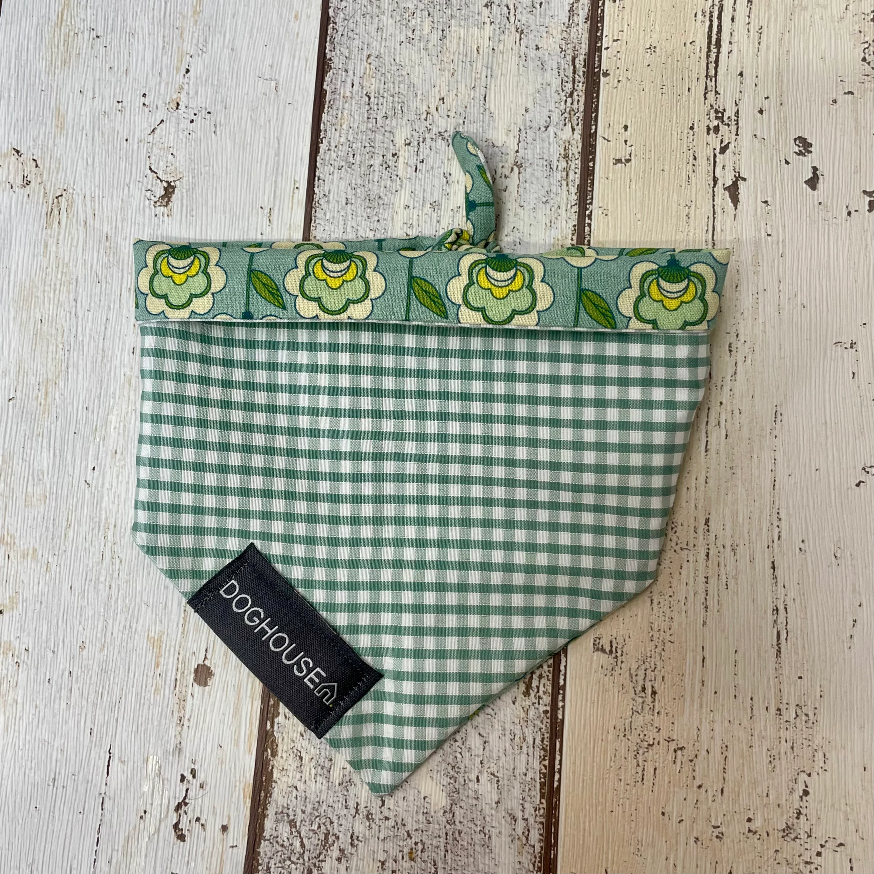 Green Retro Flower & Gingham Dog Bandana - Image 2